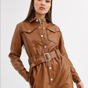 Neon Rose faux leather boiler suit